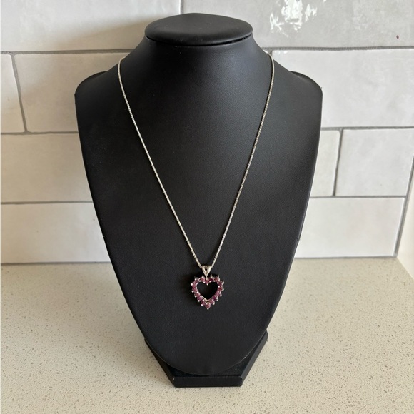 Ruby Sterling Silver Heart Pendant With 925 17” Chain - Picture 1 of 7